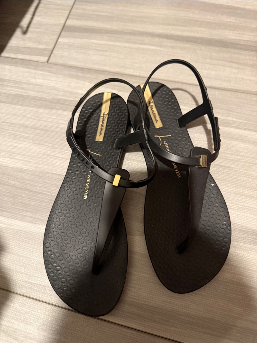 Ipanema Black Sandals with Gold Accents